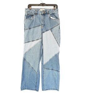 Cotton On Jeans Womens 6 Blue Low Straight Panel Patchwork Denim Y2K Style